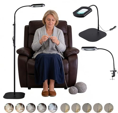 NCONCO 10X Lupe mit Licht und Ständer, 3 in 1 Lupenlampe mit 60 LED | 24-Zoll Flexibler Schwanenhals, 5 Farbmodi Stufenlos Dimmbar leselupe für senioren groß, Standlupe für Naharbeit, Lesen