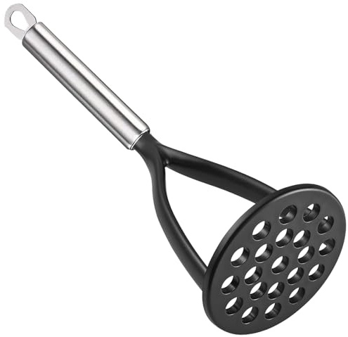 TENTA KITCHEN Good Grips Machacador de patatas de nailon, prensa, mezclador y picador para utensilios de cocina antiadherentes. Este utensilio de cocina es resistente y fácil de usar (negro)
