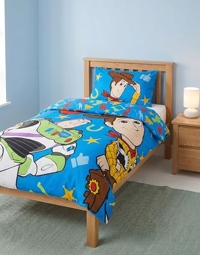 Disney Toy Story 5 Blue Single Duvet Cover Set | Reversible Bedding with Pillowcase | Woody Buzz Jessie Character Print Quilt Cover | Kids Bedroom Decor | Single Bed Set | Toy Story Merch