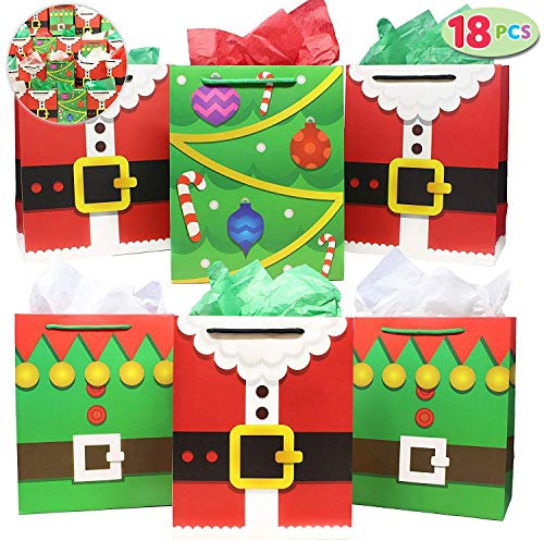 JOYIN 18er Set mittelgroßen Geschenktasche mit 6 verschiedenen Weihnachtsmustern, Weihnachtsgeschenktüten, Kraftpapiertüten für Weihnachten, Geschenkverpackung, Party Zubehör