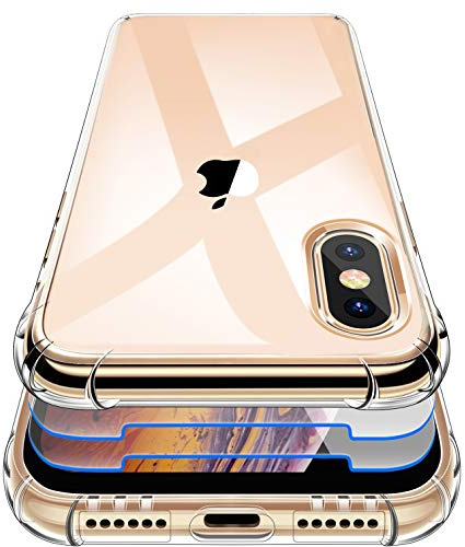 Garegce für iPhone XS Max Hülle Transparent mit 2 Stück Panzerglas Schutzfolie, Handyhülle iPhone XS Max Stoßfest Silikon Schutzhülle Anti Kratzer Bumper Case für iPhone XS Max - 6.5 Zoll - Klar