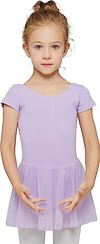 MdnMd Purple Toddler Dance Ballet Leotards for Girls Classic Short Sleeve Tutu Skirt (Lavender Purple, Age 2-4 / 2t,3t)