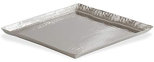 großes quadratisches XL Aluminium Tablett gehämmert 40x40 cm - flaches für Trockengestecke, für Kerzen, für Dekofiguren, zu Ostern oder Weihnachten
