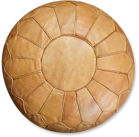Poufs&Pillows Premium XL Echtleder Pouf - Handgefertigt - gefüllt geliefert - Ottoman Sitzsack Fußhocker (Natürliche)