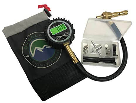 Overland Vehicle Systems Digital Tire Deflator with Valve Kit & Storage Bag Universal - Included Valve Core Replacement - Replacement Valve Caps - for Cars, Trucks, SUV, Trailer, ATV and More!