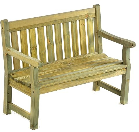 BrackenStyle Darwin 120cm 2 Seat Wooden Garden Bench - Dip Treated Scandinavian Pine Timber Outdoor Patio Natural (Green Pine)