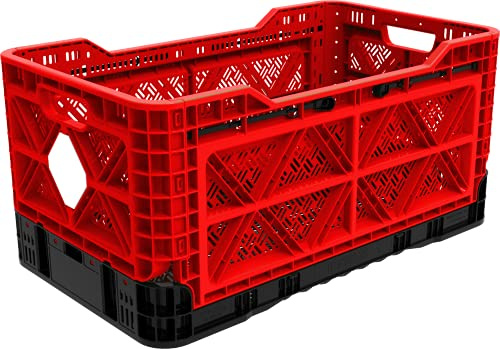 FairFox große Klappbox faltbar & ULTRA STABIL aus 50% Recycle-Plastik - Rohöl-Ersparnis: 3 L I Klappkiste mit 10 Jahren Garantie [ROT, 90 L]