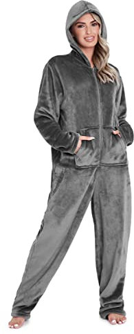 CityComfort Jumpsuit dam, mysig fleece, onepiece, pyjamas, onesie, dam, S–XL, antracit, L