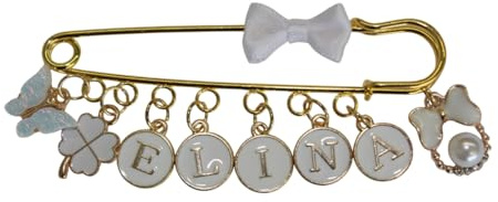 Baby Stecknadel mit Namen Anstecknadel Brosche personalisierte Baby Geschenk Mädchen Junge Glücksbringer Kinderwagen PIN