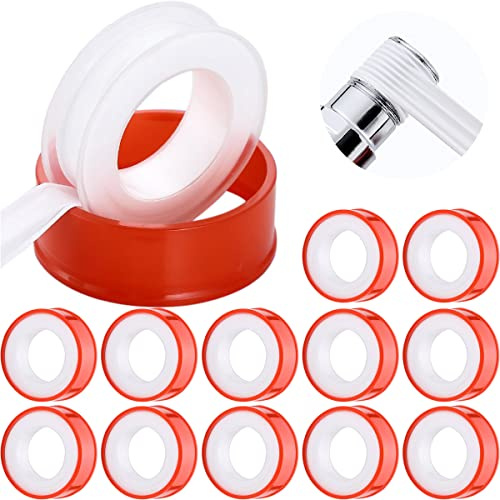 Xiatiaosann PTFE Dichtband Gewindedichtband Teflonband Dichtband Wasserleitung Industrielles Dichtungsmittel, Wasserdichtes Klebeband, 12 Stück, 12 mm x 18 m, Klempner-Wasserhähne, Weiß