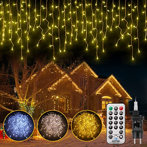 Guirlande Lumineuse Rideau, Rideau Lumineux, 11 Modes d'Eclairage Dimmable, Etanche IP44 avec Minuterie et Télécommande, Decoration de Anniversaire, Maison, Patio, Fenêtre, Mariage (15m 528leds)