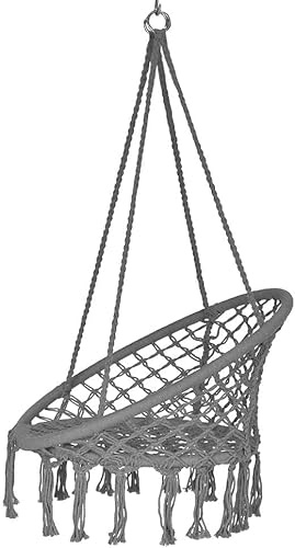 Boro Hängesessel, Schaukelkorb zum Aufhängen - Indoor und Outdoor geeignet - aus bequemem und stylischem Baumwollgewebe - Sitzfläche ca. 61cm - Belastbarkeit max. 150kg - Grau