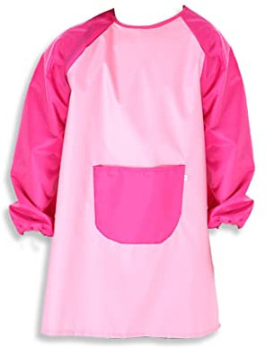 1 Stück Malschürze Kinder, Wasserdicht Malkittel , einstellbar Bastelschürze ,Lange Ärmel für 5-11 Jahre Junge und Mädchen,für Schule Kunst,Rosa