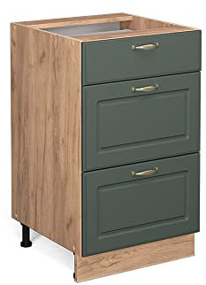 Vicco Küchenunterschrank Fame-Line, Grün-Gold Landhaus/Goldkraft Eiche, 50 cm ohne Arbeitsplatte