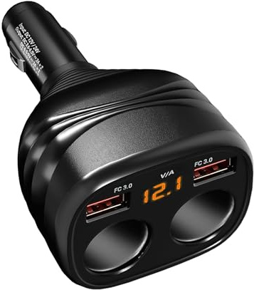 WOLFBOX Cigarette Lighter USB Charger, 2 in 1 Charging Cable Car Charger for Mirror Dash Cam, Dual USB Ports Fit Compatible with Phones or Other Devices