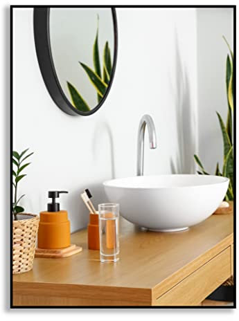 Ramix Wandspiegel im pulverbeschichtetem Aluminiumrahmen Schwarz Loft Rechteckiger Rund Wohnzimmer Schlafzimmer Badezimmer Ankleidezimmer Flur (Schwarz, K1-60x40cm)