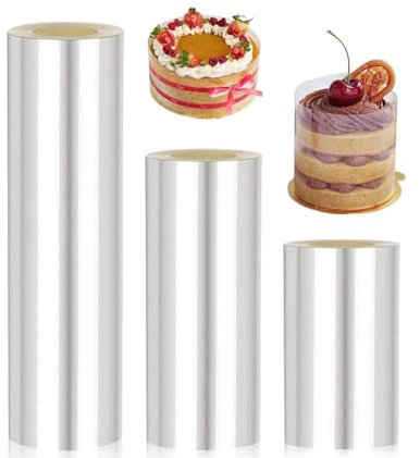 Anicy 3 Rolle Tortenrandfolie - Tortenfolie Hoch 8cm/10cm/15cm * 10m, Transparent Acetat Rolle Verdicken, Tortenrandfolie Wiederverwendbar für Tortendeko Schokolade Mousse Kuchen Dessertringe