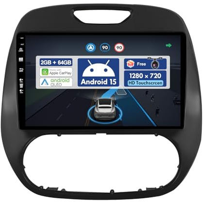 BXLIYER 9 Pouce Autoradio pour Renault Kaptur Captur (2014-2019) GPS Radio - sans Fil Carplay Android Auto - Android 15 [2G+64G] - Caméra arrière - 2 Din - Dab Volant WLAN Bluetooth DSP 4G