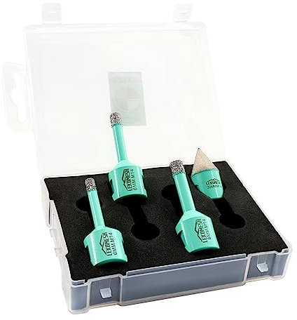 Broca de Diamante - 4piezas (6/6/8mm+20mm Broca Fresado Chaflán de Diamante) LEKOMESH Sierra de Corona con Caja de Plástico para Porcelánico Cerámica Granito Mármol,Rosca M14