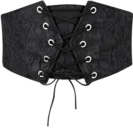 JasGood Dam bred korsett elastiskt bälte waspie lacup tidig midjebälte för kvinnor klänning karneval festival kostym, svart, Fit Taillengröße 58cm-67cm