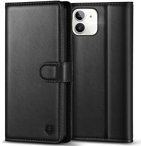 Kuafcase Handyhülle für iPhone 12/12 Pro Hülle Premium Leder Klapphülle | 3 Kartenfächer + Geldscheinfach, Standfunktion, Klapp-Geldbörse, RFID Schutzhülle, Stoßfest, Schwarz