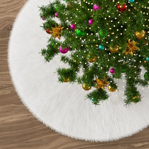 Weihnachtsbaum Decke 90cm Weihnachtsbaumdecke Weihnachtsbaum Röck Weiß Rund Basismatte Weihnachtsdekoration für Weihnachtsbaum Basisabdeckung Feiertagsparty Heimdekoration