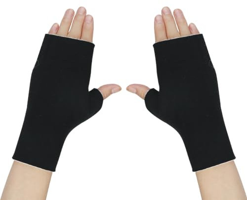 Handstulpen Fingerlos Kinder Armstulpen mit Daumenloch Handschuhe Gefüttert Warm Fäustlinge Lang Weich Pulswärmer Handgelenke Winddicht Armwärmer Winterhandschuhe für Mädchen Junge Outdoor Schwarz