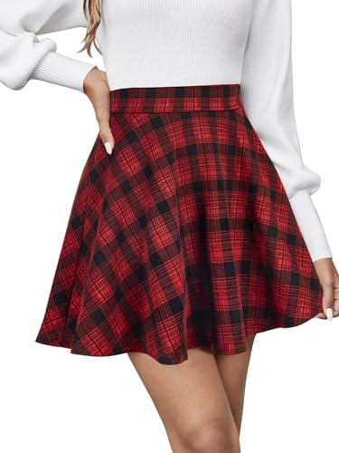 REORIA Women's Flared A-line Pleated Skirts Mini Plaid Skirt Tennis School Dance Skort Cheerleader Costume Red Plaid S