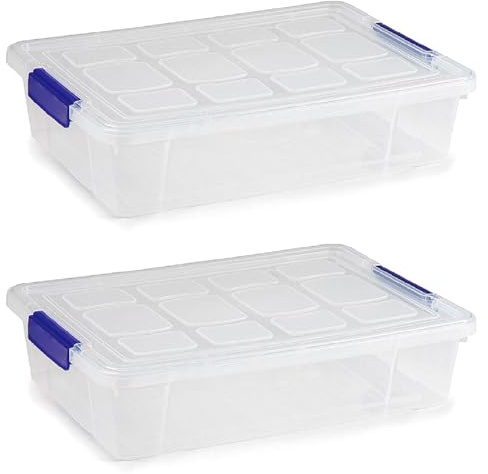 AC - Pack de 2 Cajas de ordenación de plástico Transparente. Contenedor de Almacenamiento para Guardar Libros, Ropa, Mantas - Fabricadas en España - 5 litros - 9 x 37 x 26 cm