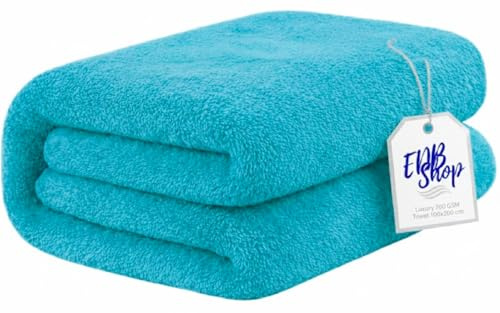 Toalla de Baño Súper Jumbo Grande Extra Grande 100x200cm Súper Suave 100% Algodón Egipcio Envolvente Corporal Calidad de Hotel Toallas de Lujo 700-GSM (Verde Azulado/Turquesa)