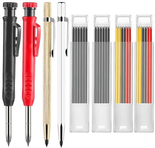 Matita Carpentiere 2 pezzi Matite Meccaniche Carpentiere con Built-in Temperamatite, Matita Falegname con 2 Strumenti di Marcatura in Carburo e 26 Matite, Matita Cantiere per la Lavorazione del Legno