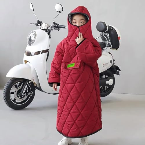 SKORDO Couverture Chaude Portable Coupe-Vent épaisse pour Enfants d'hiver pour Scooter de mobilité et Fauteuil Roulant, vélo de Moto, Cape de Scooter à Capuche Manteau de Pluie imperméable Couvert