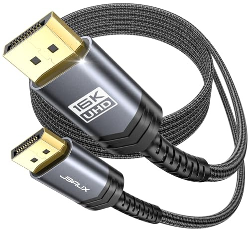 JSAUX 5m Displayport Kabel 2.1, 16K 10K 60Hz 8K 120Hz 4K 240Hz | DP Kabel 80Gbps mit HDR, FreeSync, G-Sync, DSC 1.2a, HDCP 2.2, Kompatibel mit PC, HDTV, Gaming Monitor