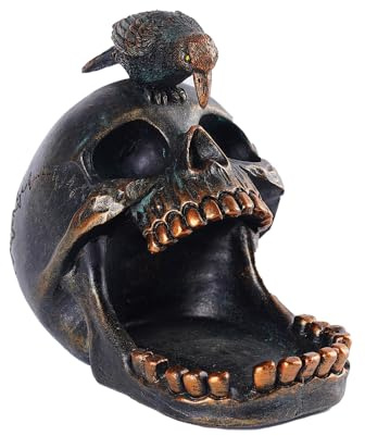 Rustic Raven Home Ashtray - Gothic Skull Head Shaped Decorative Cigarette Ashtray - Gift for Men