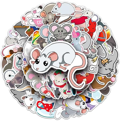 Lovely Mouse Vinyl Stickers, 50 PCS Waterproof Cartoon Animal Decals for Laptops, Scrapbooking, Journals, Notebooks, Water Bottles, Suitcases, Phones & DIY Decor