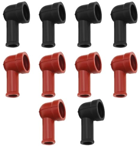 ECSiNG 10 coperture isolanti in gomma per terminali della batteria, ad angolo, isolanti, 14 mm x 8 mm, nero e rosso