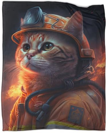 Outdoor-Spieldecken im Frühling, Katze, Feuerwehrmann, Plüsch-Überwurf, ultraweiches Flanell-Fleece, Bedruckt, warm haltende Decken, 100 x 130 cm