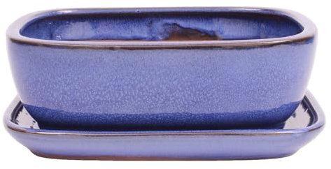 Bonsai - Schale eckig 26 x 20.5 x 9.5 cm mit Untersetzer blau 31128