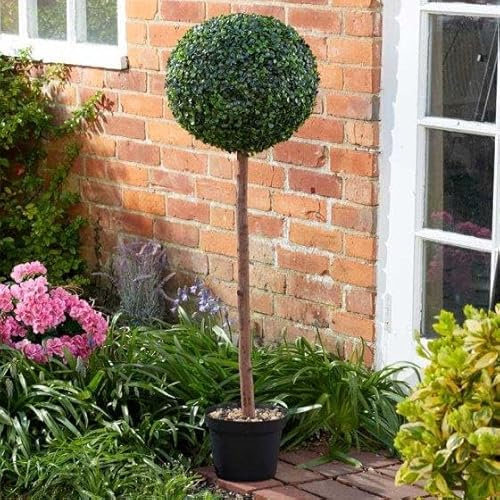 Garden Mile® Plantación artificial de árbol topiario verde para jardín, plantas y macetas artísticas redondas de corte de bola, arbusto de jardín para puerta, porche delantero (2, una bola de 120 cm)