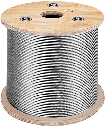 VEVOR Cable Inox 150 m Cable Metálico Acero Inoxidable 4,76 mm Carrete Alambre de Suspensión 7 x 19 hebras Resistencia a Ruptura 1678 kg para Rampas de Escalera Cuerda para Colgar Cadena Luminosa
