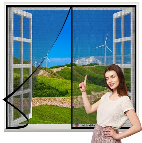 Magnetic Screen Door 145x195cm Black Mesh Curtain Keeps Mosquitoes Bug Insects Out-Let Fresh Air in-Top-to-Bottom Seal-for Anti Mosquito or Anti Pest