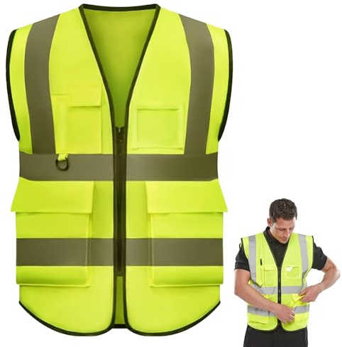 Eastrise Hi-Vis Vest Waistcoat, High Visibility Sleeveless Waistcoat for Women Men High Visibility Reflective Safety Security Vest with Pockets Zipper Front Meets ANSI/ISEA Standards(Size:XXL)