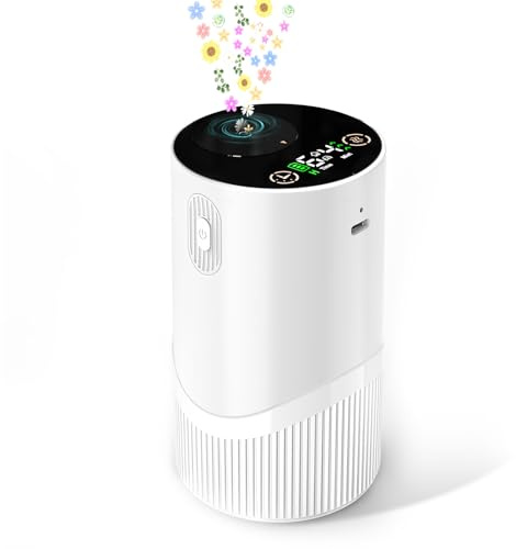 Waterless Diffuser for Essential Oil-Aroma Scent Diffusers for Home Car Mini Aromatherapy Nebulizer Battery Operated Small Air Diffuser Machine 4 Mist Level 1/2/3/4/6H Timers Auto-off for Hotel 5-20ML