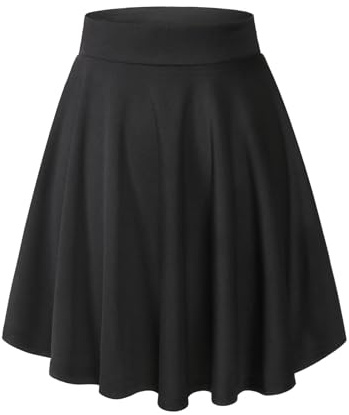 HomRain Women Basic Midi Skirt A-Line Skater Skirt Stretchy Flowy Skirt High Waist Skirt Black-Midi L