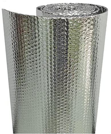 Luftpolsterfolie aus Aluminiumfolie, selbstklebend, Wärmedämmung, doppelte Luftpolsterfolie für Wände, Dächer, Böden, Wohnmobile, 2 mm Dicke, 7 m² Abdeckung, Dampfsperre, Folie im Lieferumfang