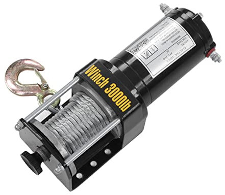 Kit Mini Verricello Elettrico 24 V, Telecomando e Cavo in Acciaio Inclusi Potenza di Trazione di 1.361 Kg Montata 3.000 Libbre per Accessori ATV e UTV