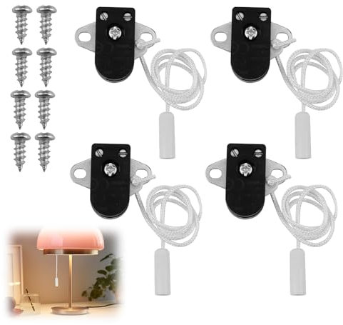 4Pcs Side Action Pull Cord Light Switches 2A 250V AC with 8Pcs Screws, On/Off Mini Recessed Cord Switch with Pull Chain, Light Pull Cord Switch for Bathroom, Table Lamps, Pendant Lights, Wall Lamps