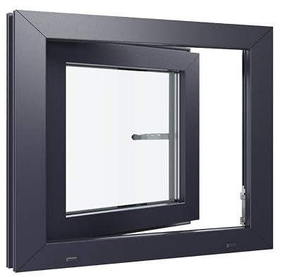 Kunststofffenster Kellerfenster Fenster - 3-fach Verglasung - weiß/anthrazit - 800x400 mm DIN Links