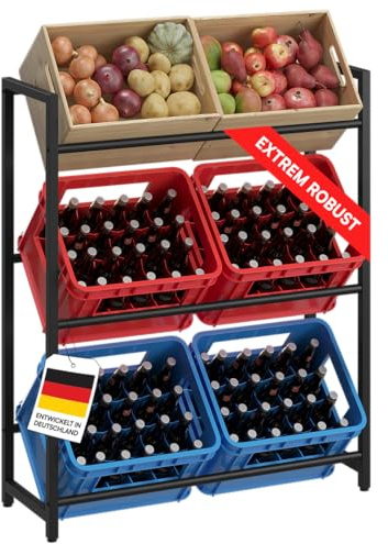 STEELSØN Mystra Getränkekistenregal 6 Kisten, Schwarz, verstellbare Füße | Stabiles Getränkeregal aus Metall, Kistenregal für Wasser, Bier, Obst, Gemüse, Bierkisten Regal, Flaschenregal, Kastenständer