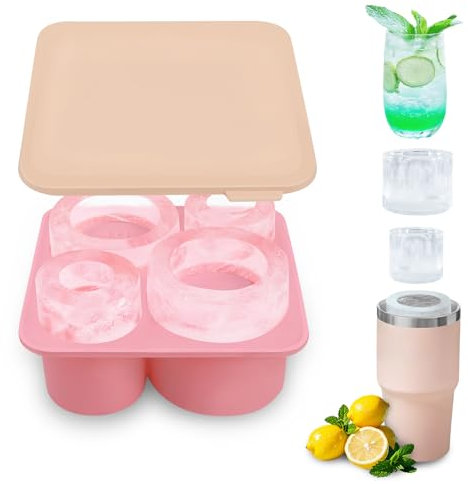 LUOJINYI Bac à Glaçons pour Stanley Cup, Moule à Glace en Silicone Fabrication de 4 Gros Glaçons Cylindriques, Bac a Glacons avec Couvercle Bebe, Stanley Cup Accessoires, Sans BPA